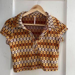 Free People Flower Pint Polo Crop Top